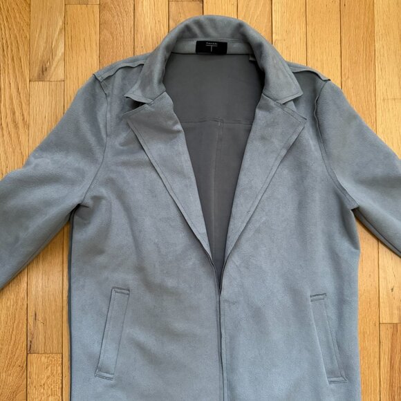 T Tahari Faux Suede Roll Tab Open Topper Gray Drape Coat Size XS - Picture 2 of 14